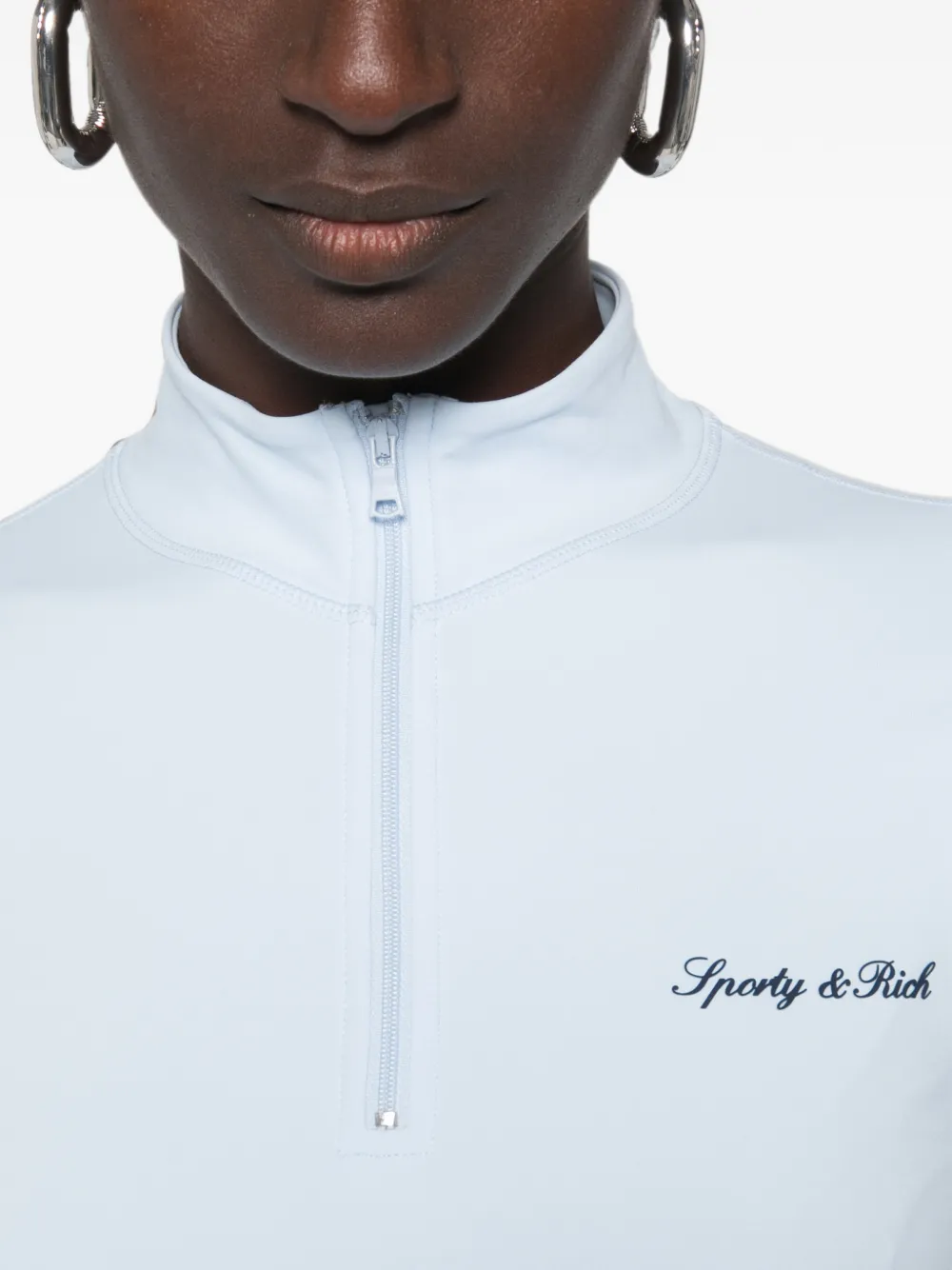 Sporty & Rich Top met logoprint en kwartrits Blauw