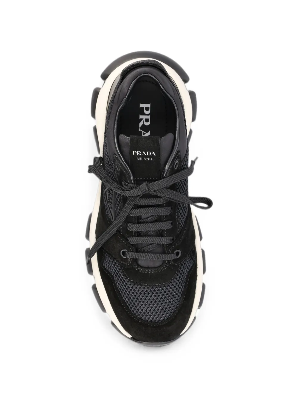 Prada logo-patch panelled sneakers Zwart
