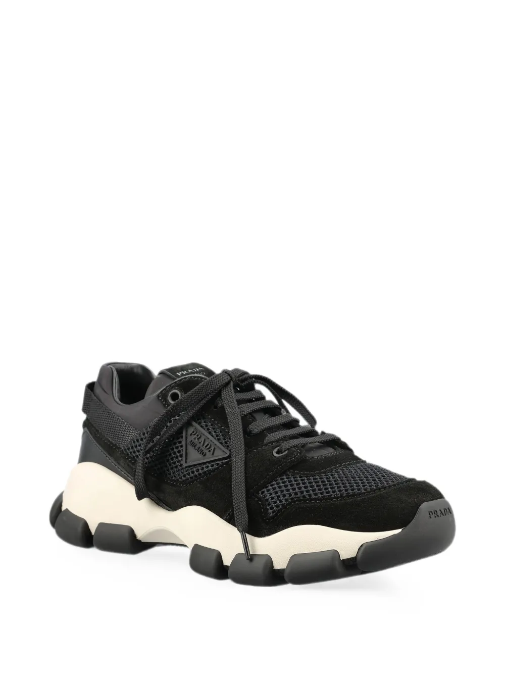 Prada logo-patch panelled sneakers Zwart