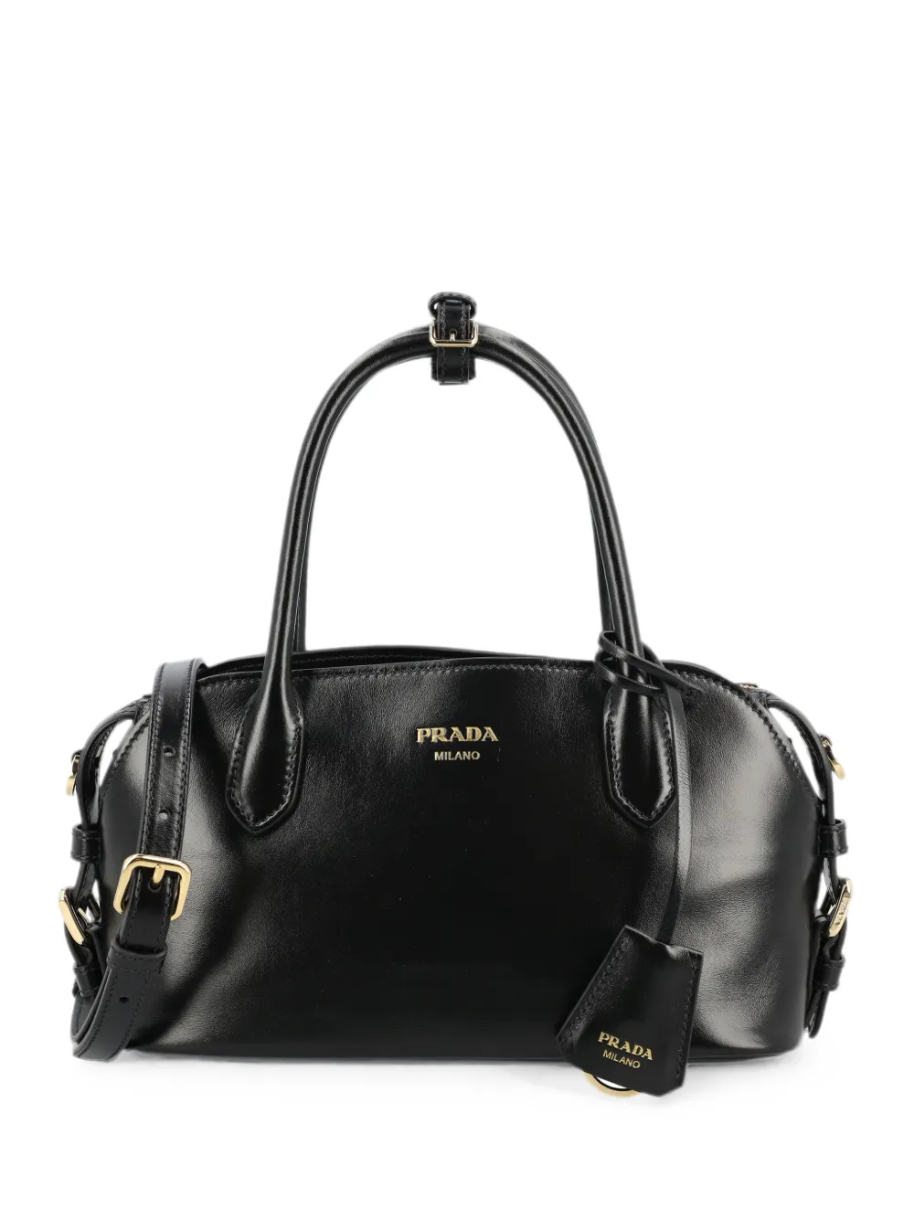 Prada logo-stamp leather shoulder bag - Nero