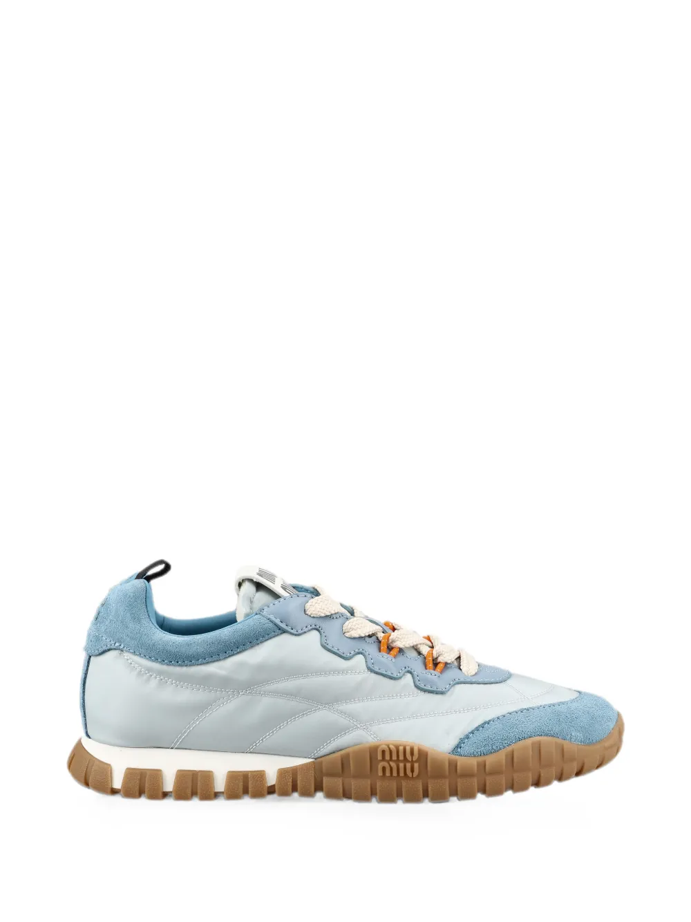 Miu suede-trim logo-print sneakers Blauw