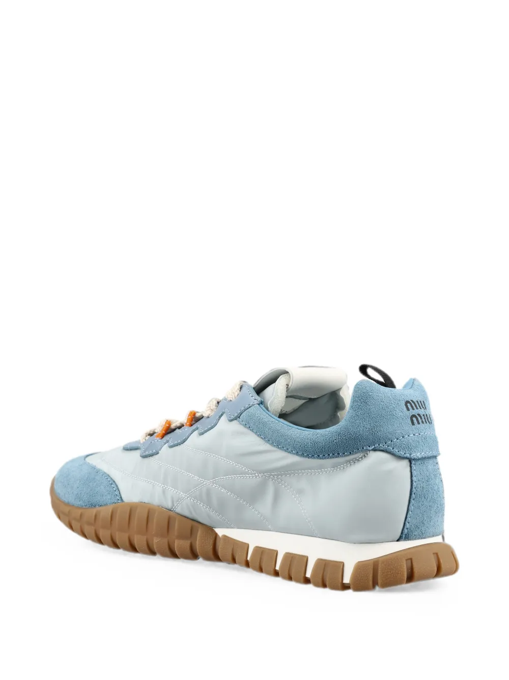 Miu suede-trim logo-print sneakers Blauw