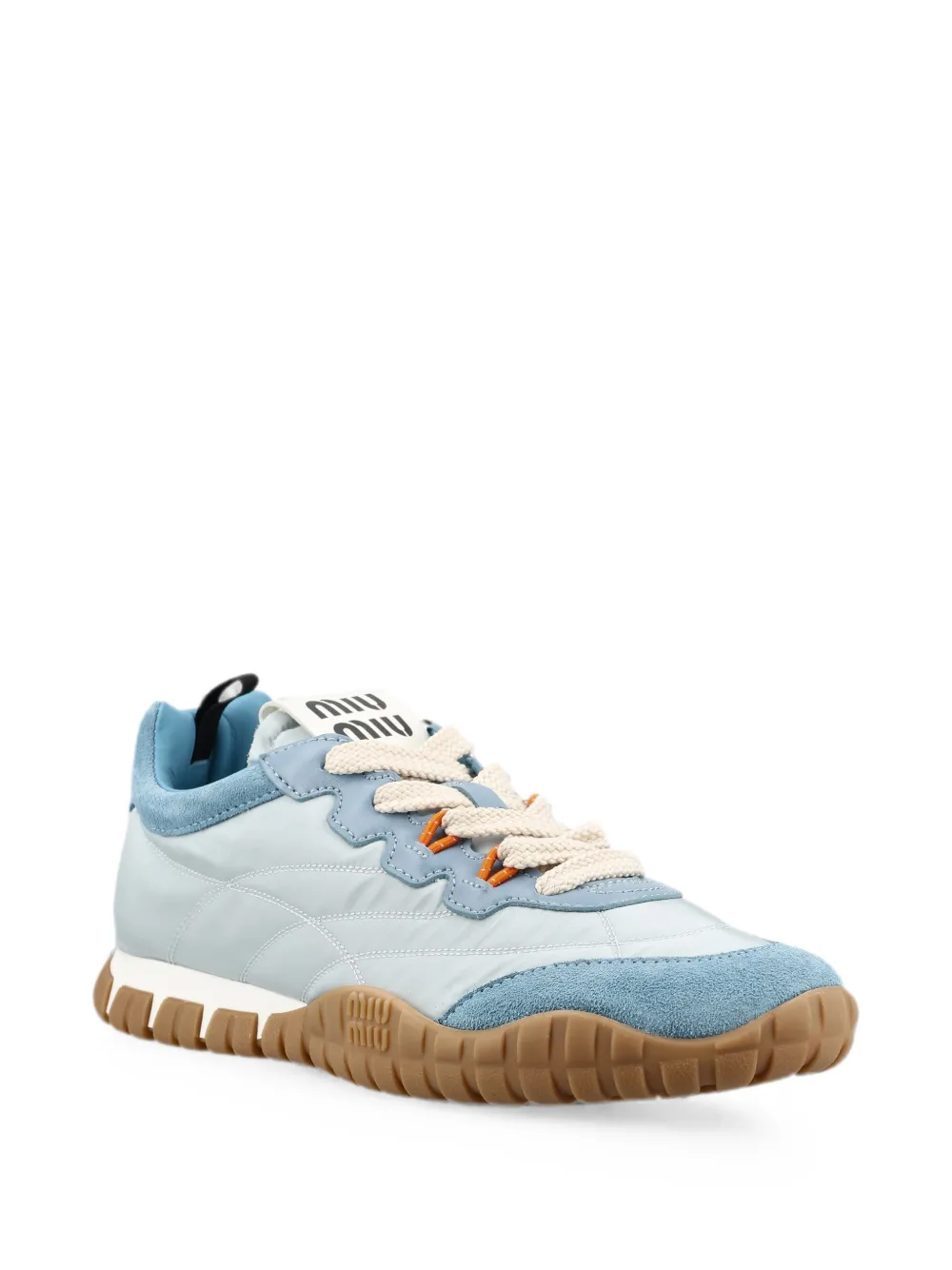 Miu suede-trim logo-print sneakers Blauw