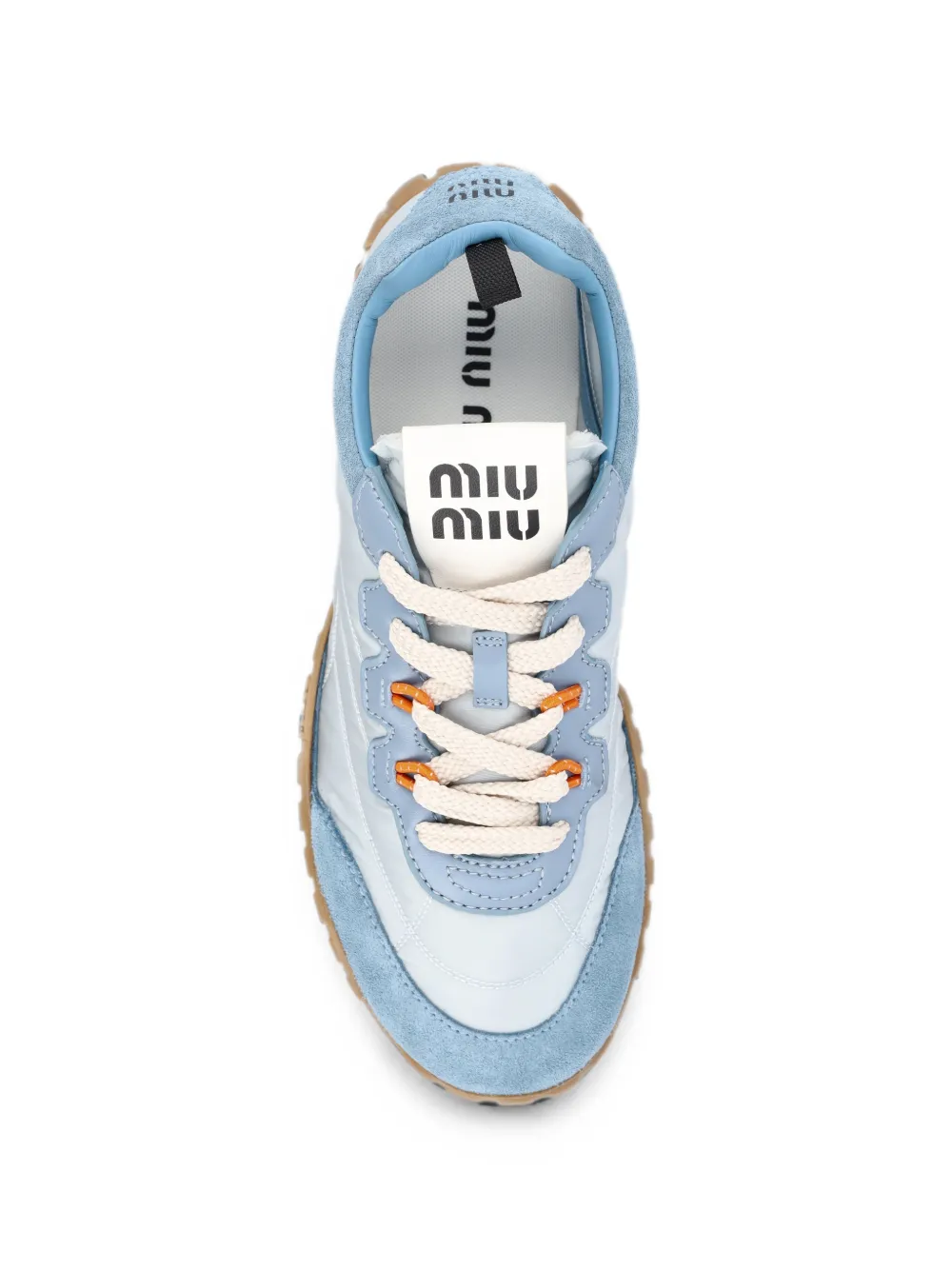 Miu suede-trim logo-print sneakers Blauw
