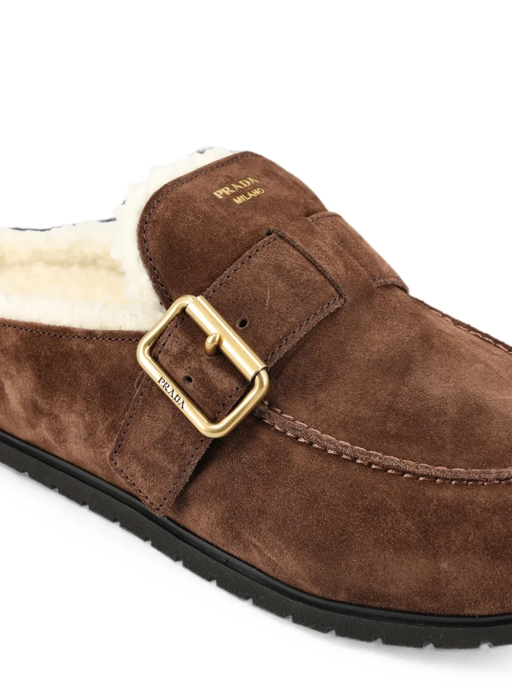 Prada buckle-fastening shearling-lined mules Bruin