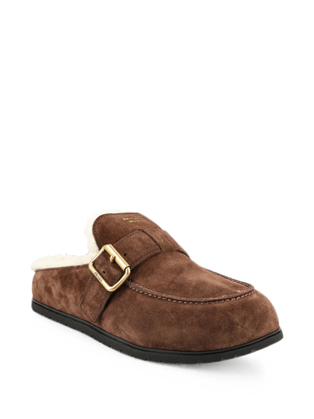 Prada buckle-fastening shearling-lined mules Bruin