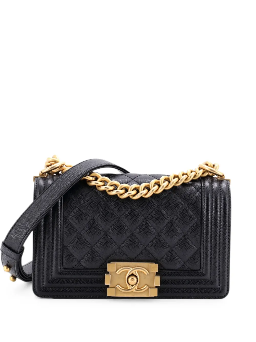 CHANEL Pre-Owned Borsa a tracolla Boy piccola in pelle Caviar trapuntata con battente - Nero