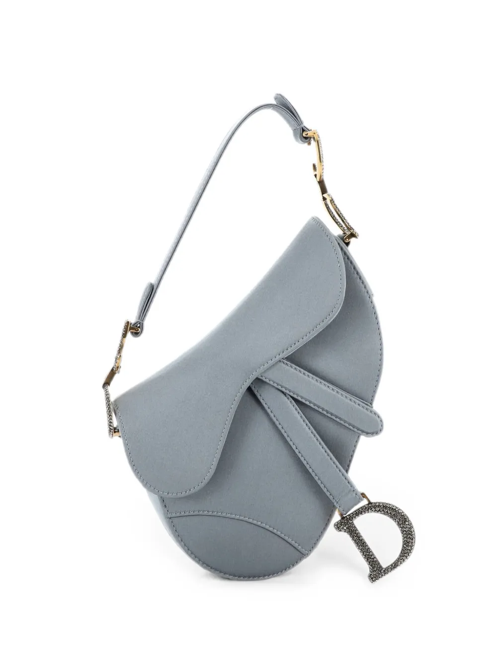 Christian Dior Pre-Owned Borsa a spalla Saddle mini in raso con cristalli - Blu