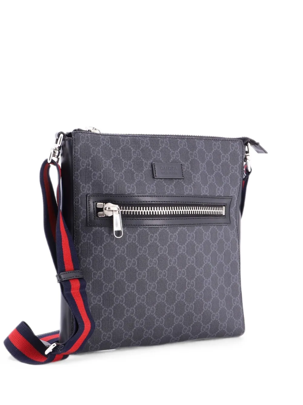 Gucci Pre-Owned Borsa a tracolla GG media in tela cerata con decorazione Web - Nero