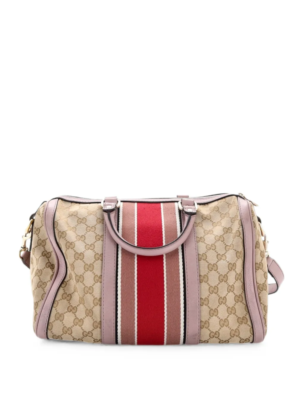 Gucci Pre-Owned Borsa a tracolla Boston media in tela GG con decorazione Web - Marrone