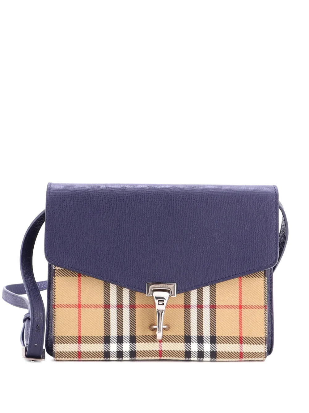 Burberry Pre-Owned Borsa a tracolla Macken piccola in pelle e tela Vintage Check - Blu