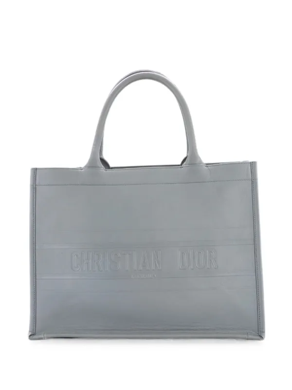 Dior Pre-owned Book Oblique Embossed Calfskin Medium Tote Bag in Grey