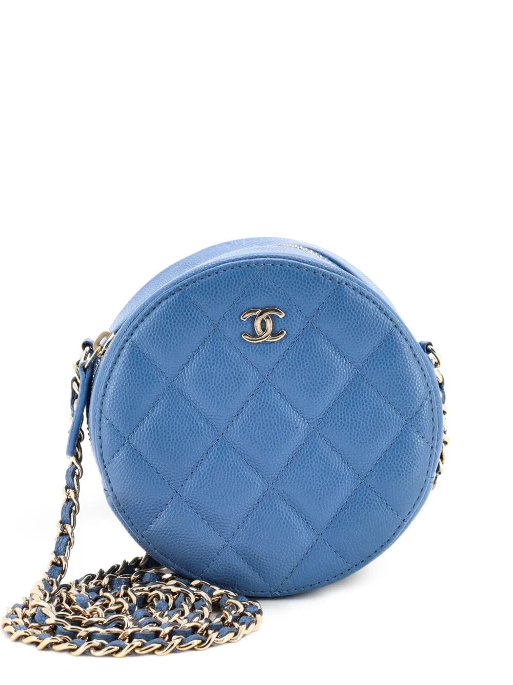 CHANEL Pre-Owned Round Clutch with Chain Quilted Caviar Mini crossbody bag - Blue