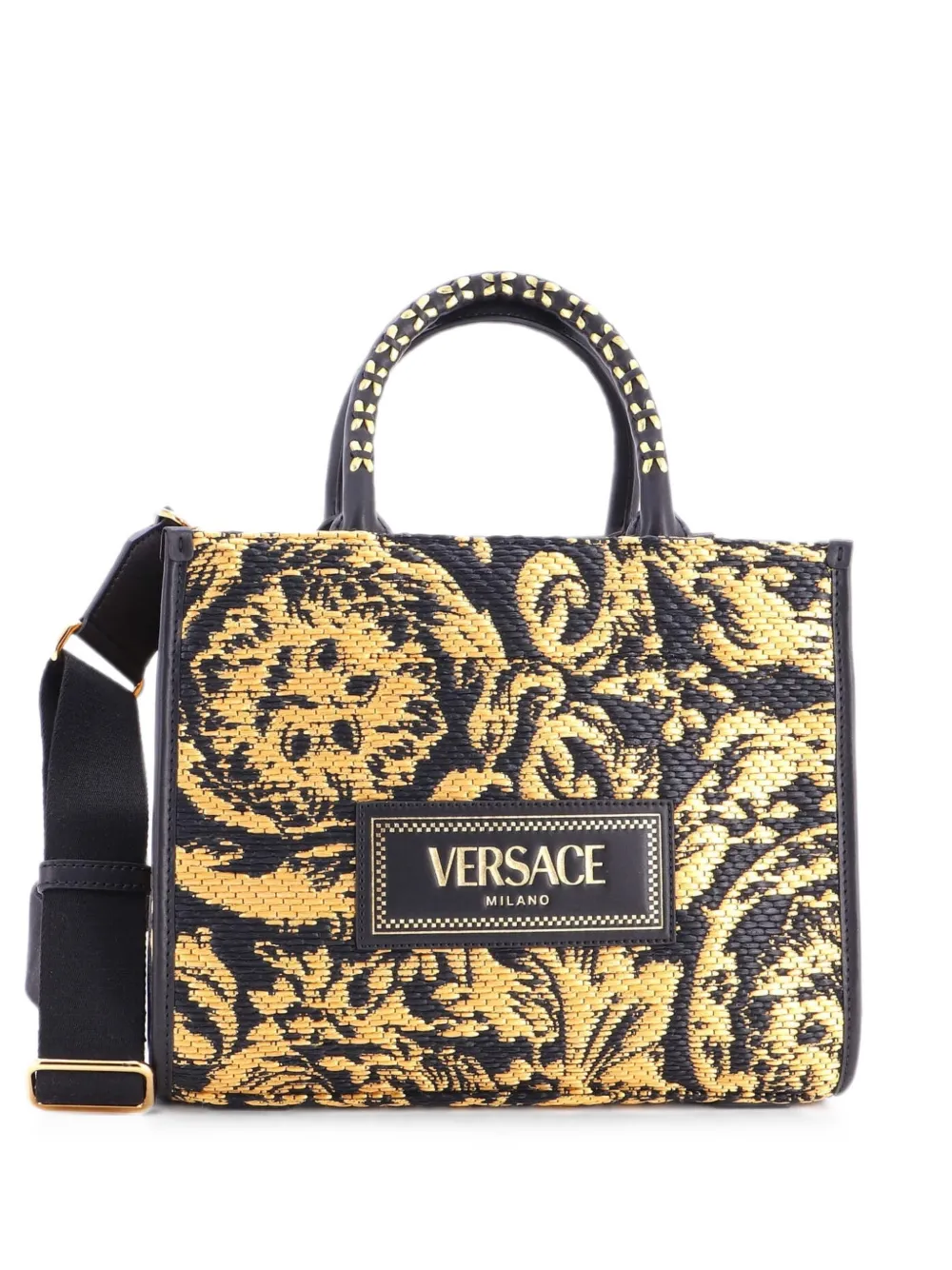 Versace Pre-Owned Borsa tote Athena piccola in rafia con motivo barocco - Nero
