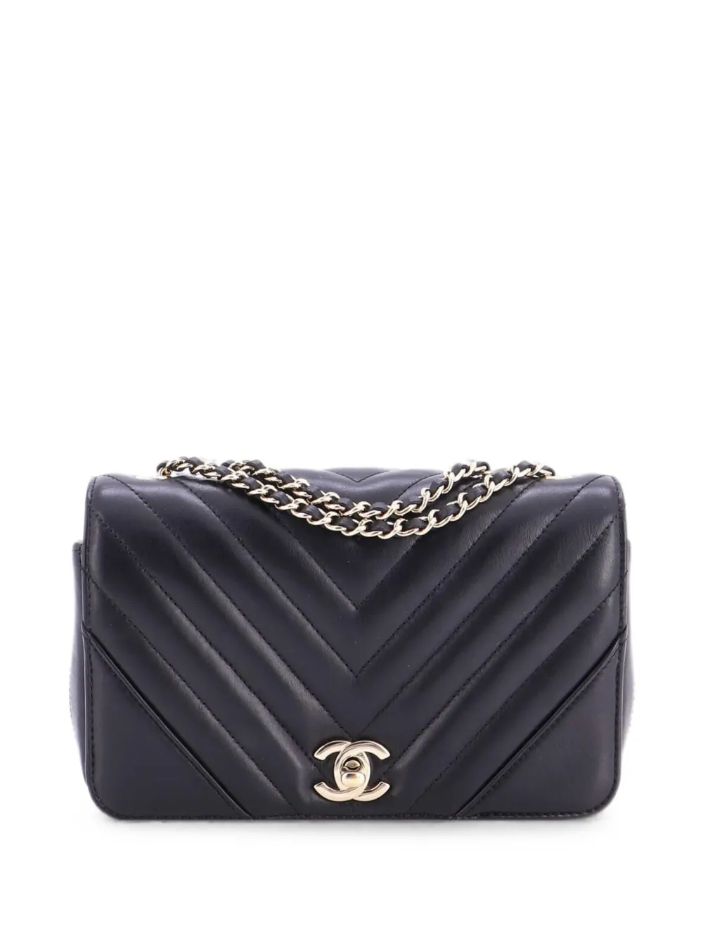 CHANEL Pre-Owned Statement Flap Bag Chevron Calfskin Mini crossbody bag - Black