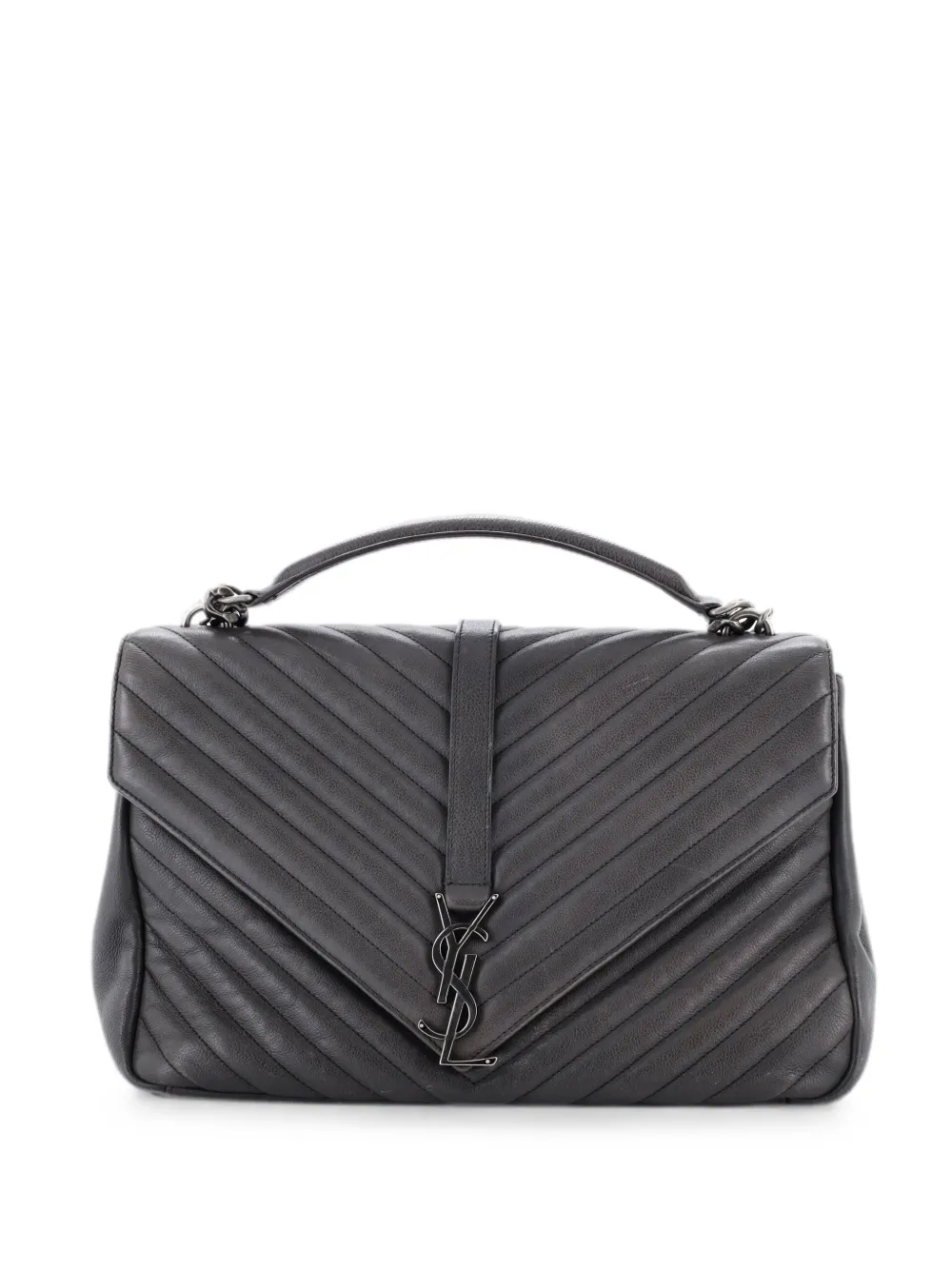 Saint Laurent Pre-Owned Borsa a spalla Classic Monogram College grande in pelle matelassé con motivo chevron - Grigio