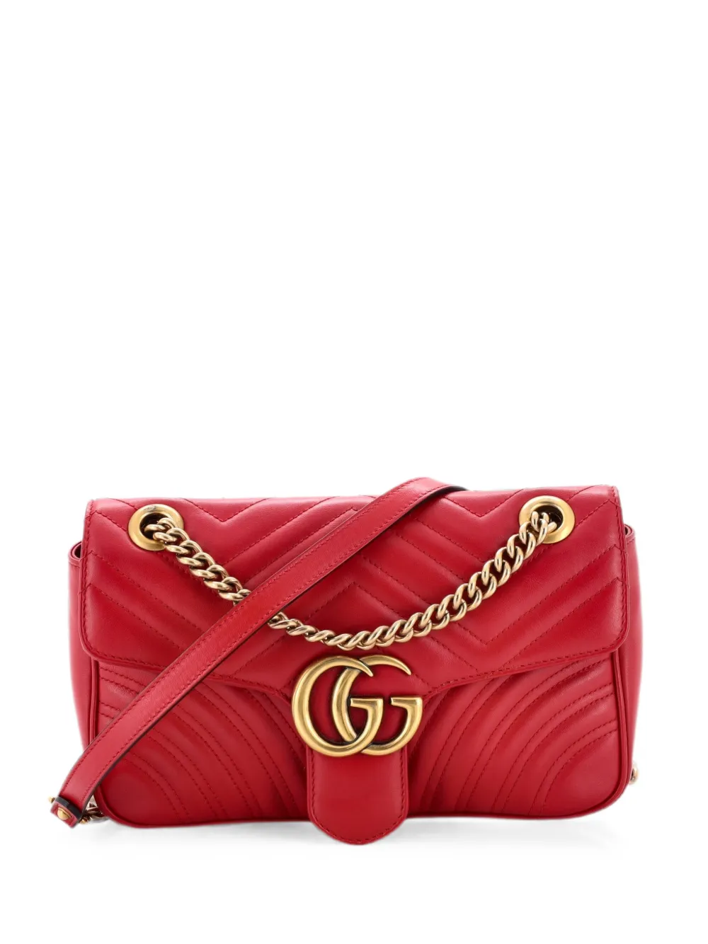 Gucci Pre-Owned Borsa a spalla GG Marmont media in pelle matelassé con battente - Rosso