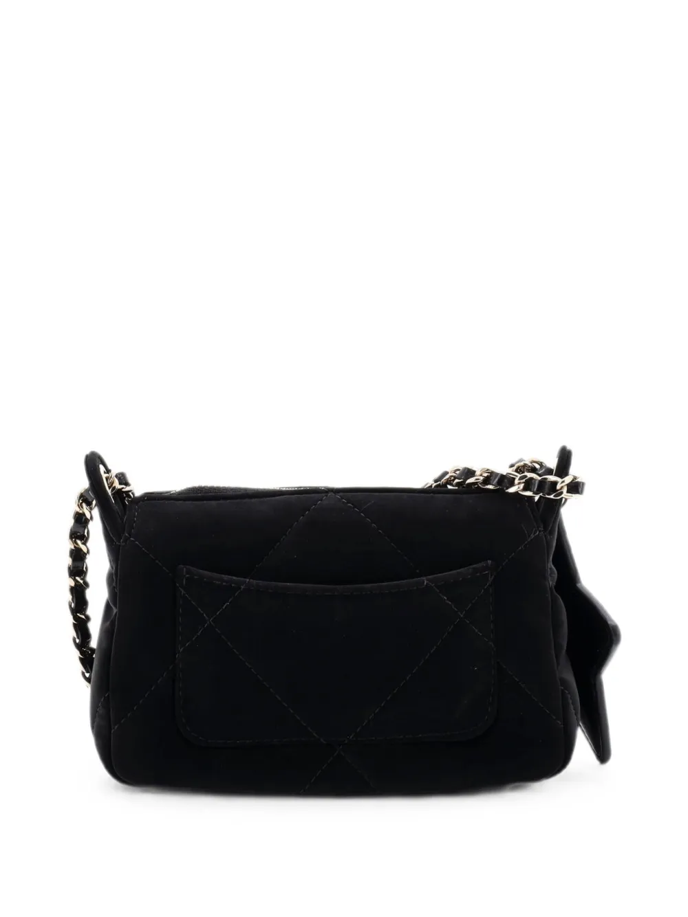  Chanel Pre-owned 25 With Chain Quilted Velvet Effect Nylon And Shiny Crumpled Calfskin Mini Clutch Bag - Noir 