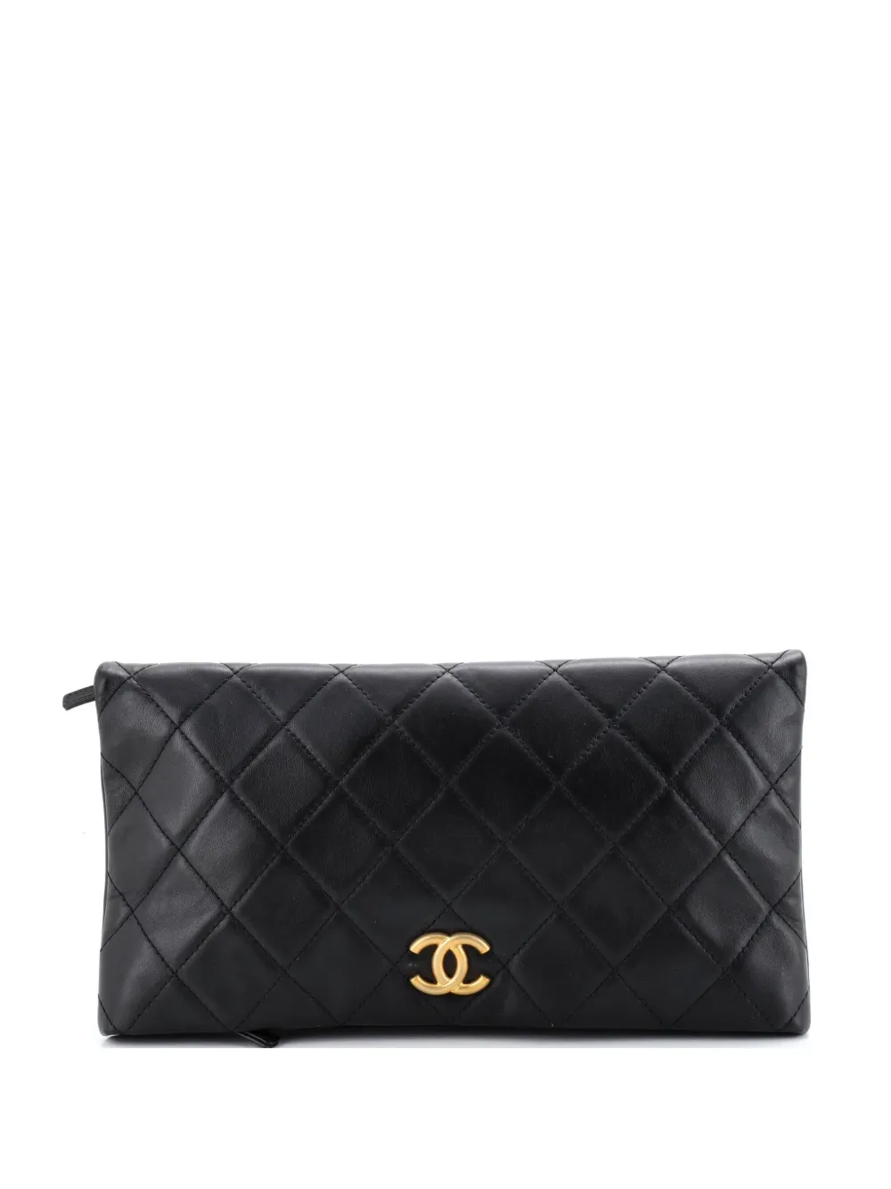 CHANEL Pre-Owned Clutch CC Foldover grande in pelle di agnello trapuntata - Nero