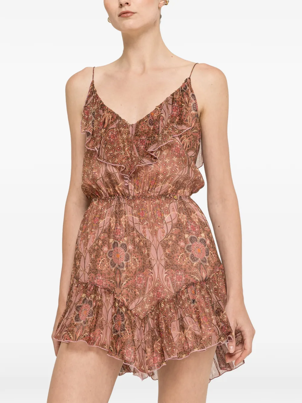 NISSA floral-print silk mini dress - Marrone