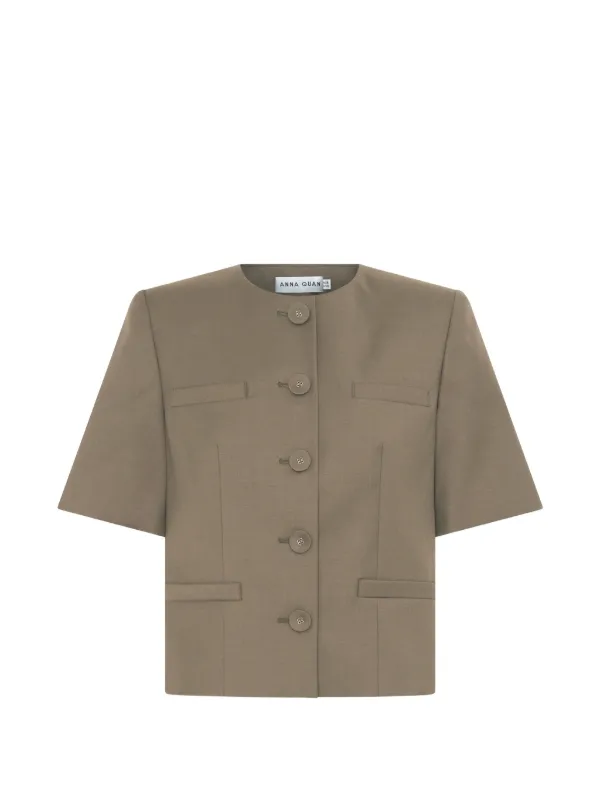 Anna Quan Priestly Short-sleeve Button-up Jacket in Brown
