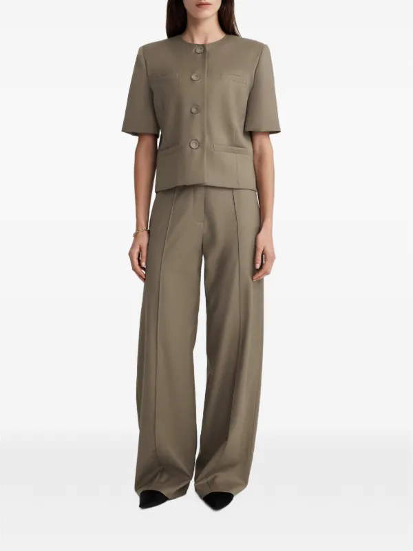 Anna Quan Priestly Short-sleeve Button-up Jacket in Brown