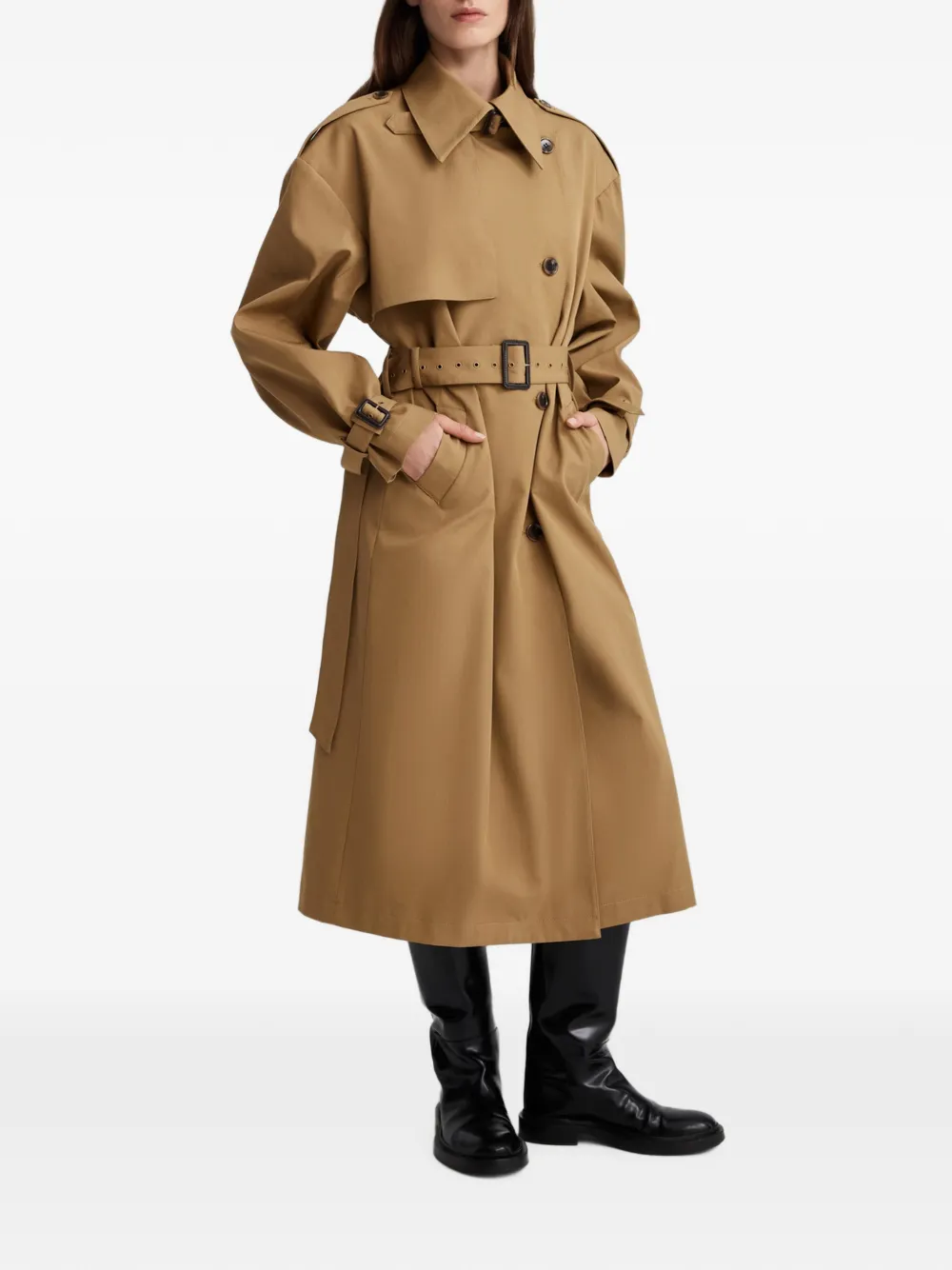 Anna Quan Farren Belted Double-breasted Trench Coat in Brown, view 3