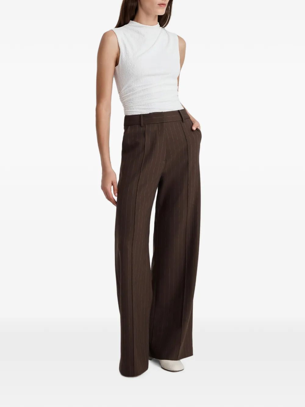 Anna Quan Adam Chalk-stripe Trousers in Brown, view 3