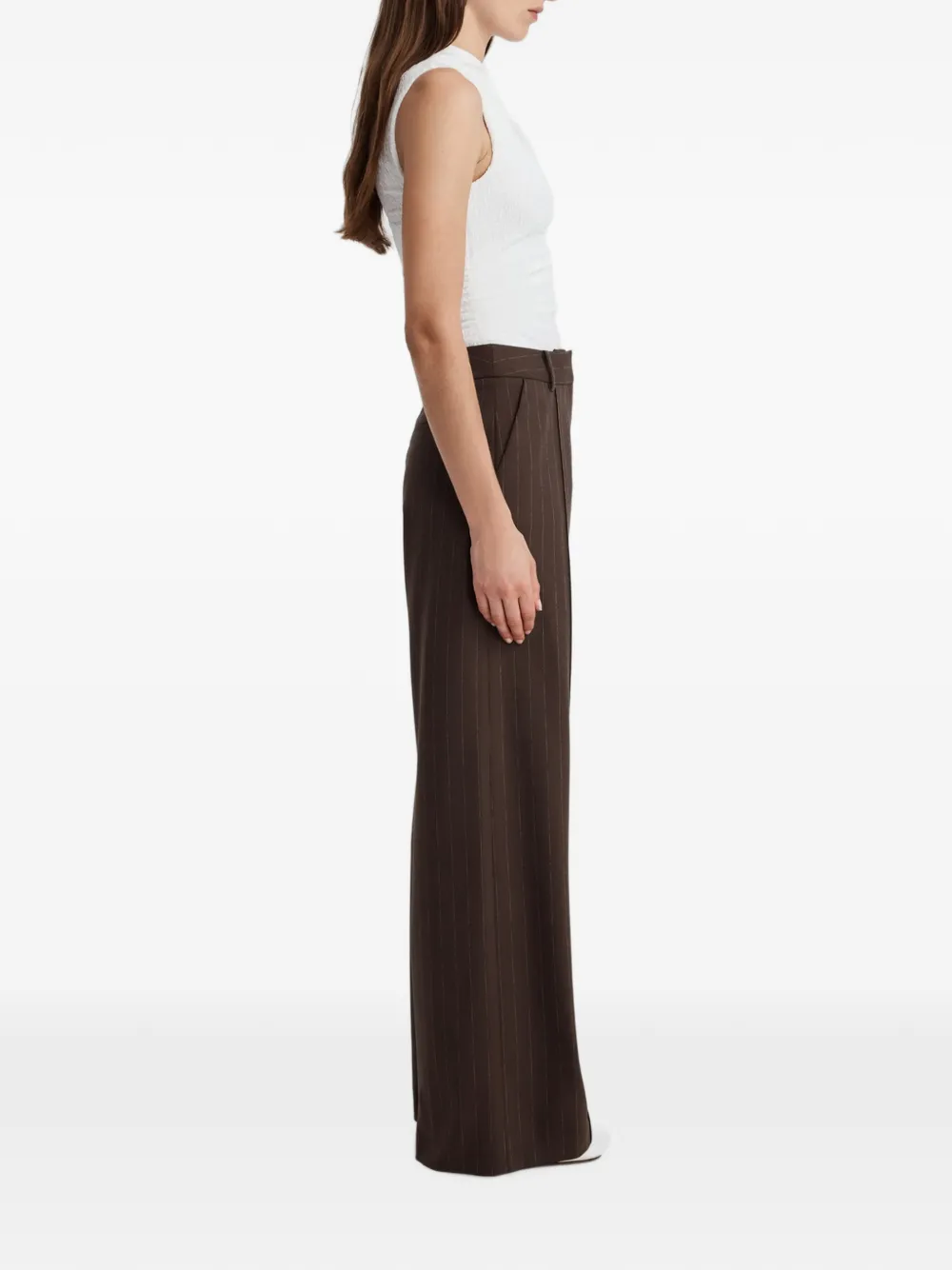Anna Quan Adam Chalk-stripe Trousers in Brown, view 4