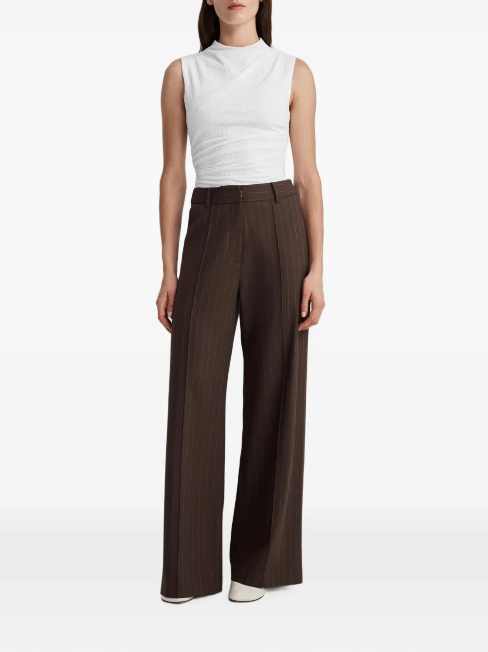 Anna Quan Adam Chalk-stripe Trousers in Brown, view 2