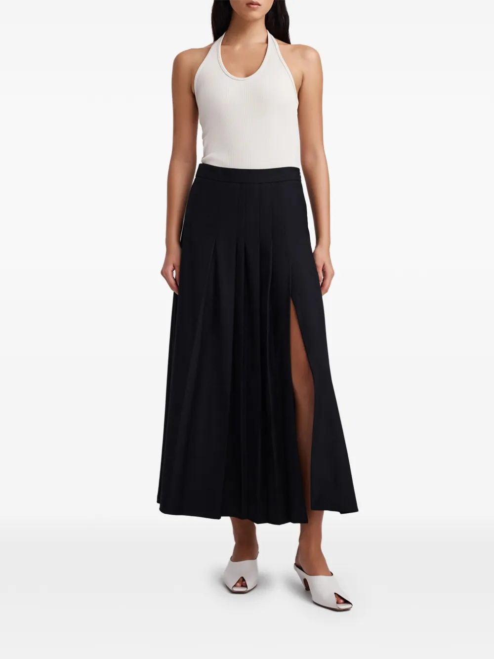 Anna Quan Sable Pleated Midi Skirt in Black, view 3
