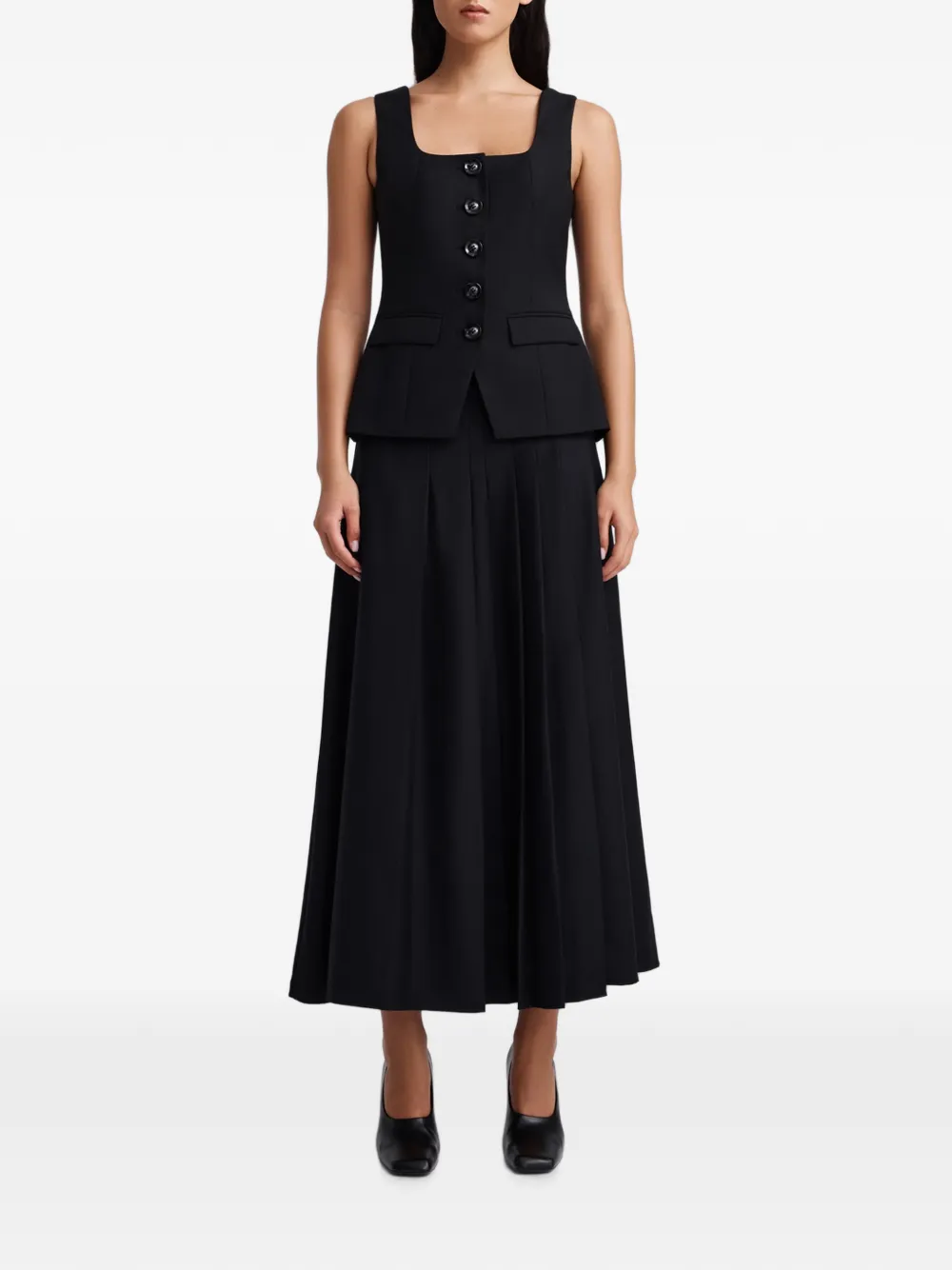Anna Quan Sable Pleated Midi Skirt in Black, view 2