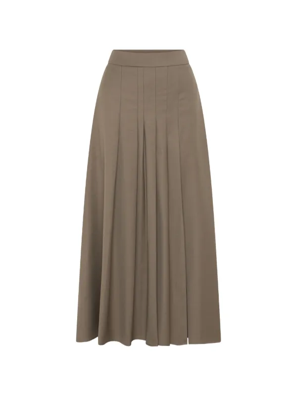 Anna Quan Sable Pleated Midi Skirt in Brown