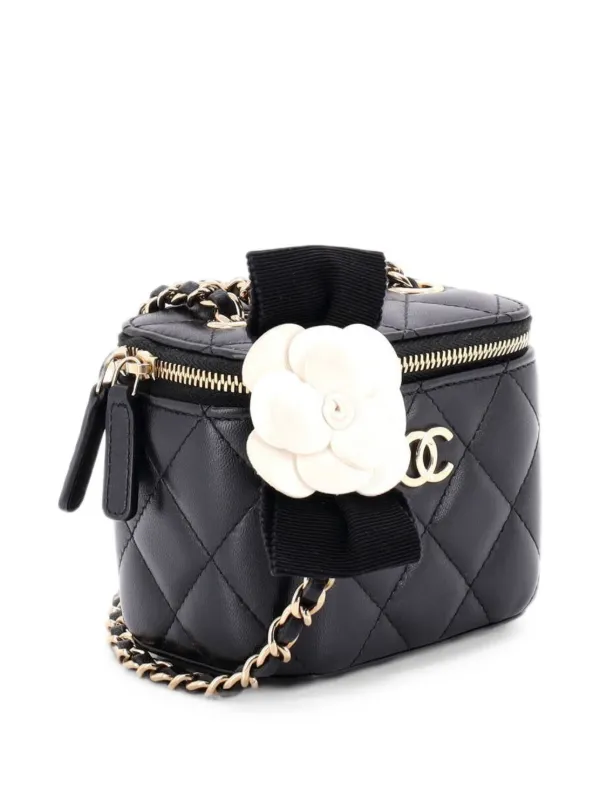 CHANEL Pre-Owned カメリア リボン バニティケース ウィズ チェーン