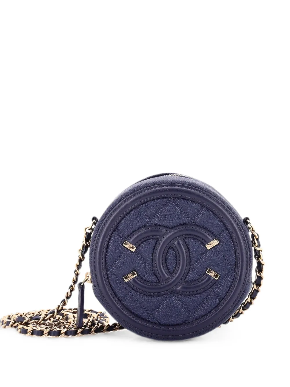 CHANEL Pre-Owned Borsa a tracolla mino in pelle Caviar trapuntata con catena - Blu