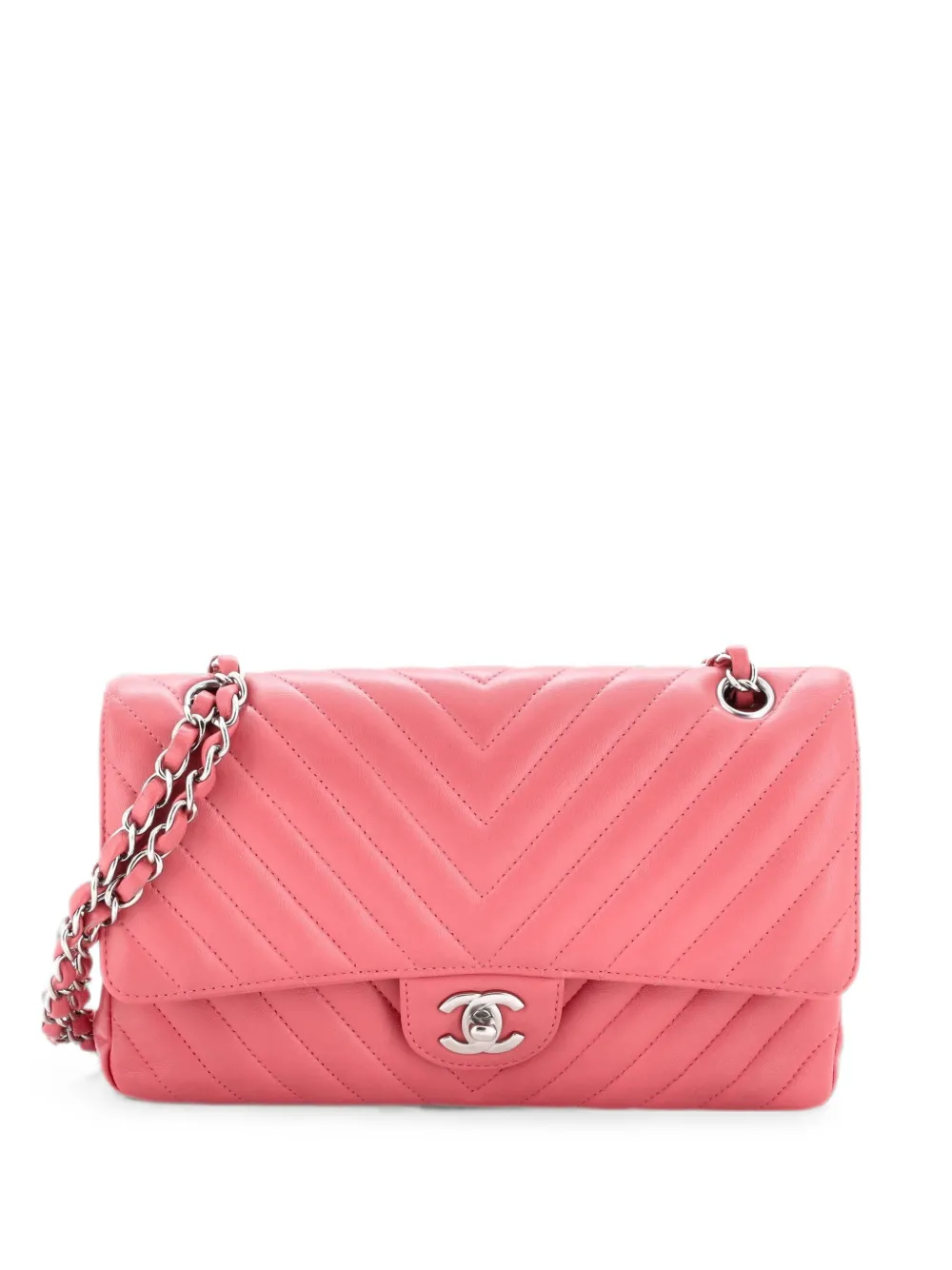 CHANEL Pre-Owned Borsa a spalla Classic Double Flap media in pelle di agnello con motivo chevron - Rosa