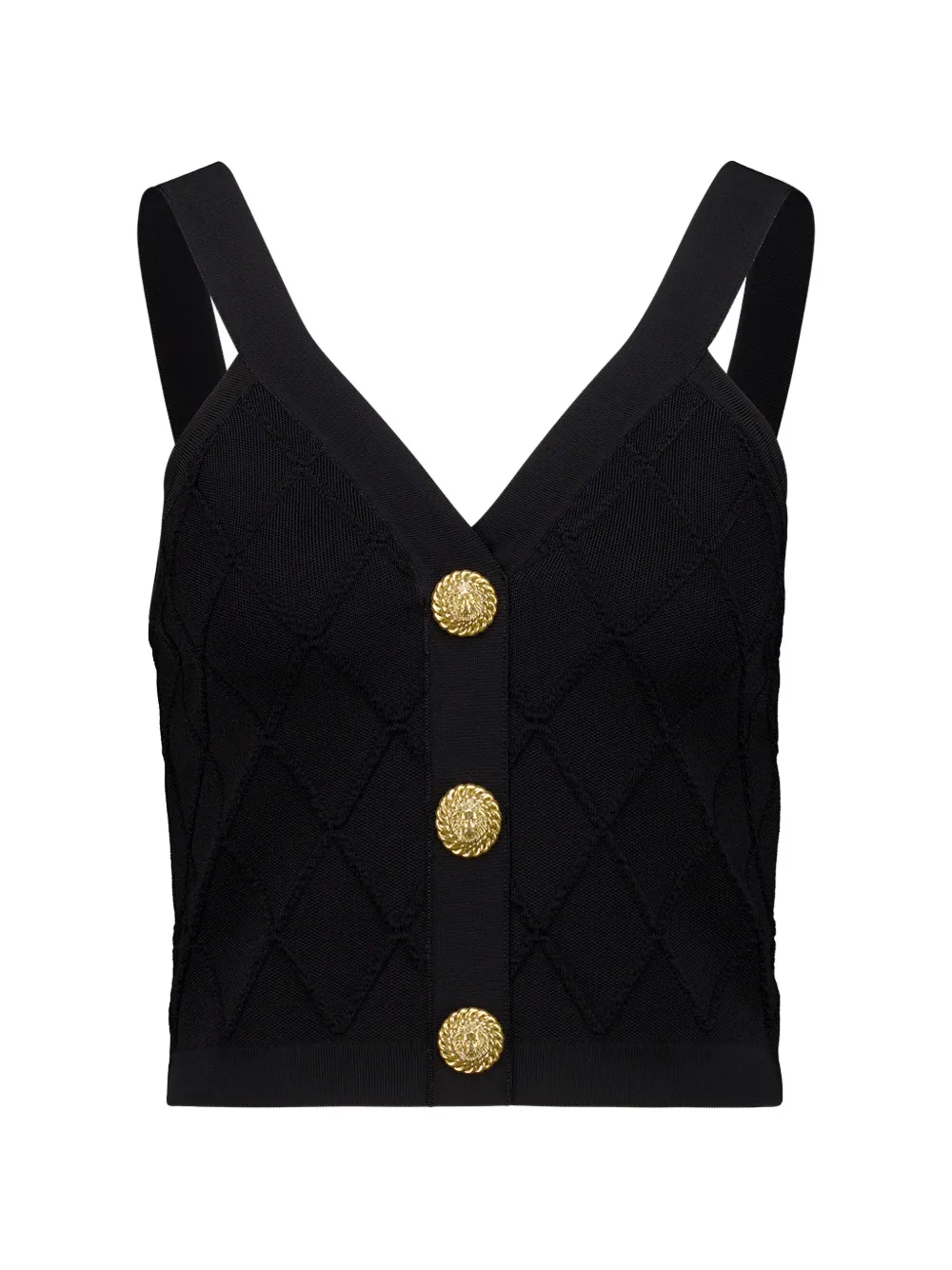 Balmain quilted-knit button-up top - Nero