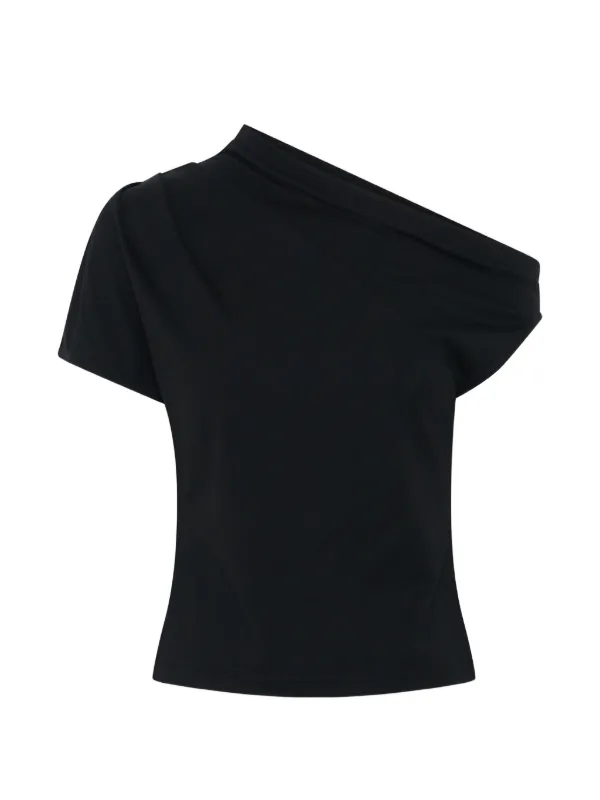 Anna Quan Astra One-shoulder Draped T-shirt in Black