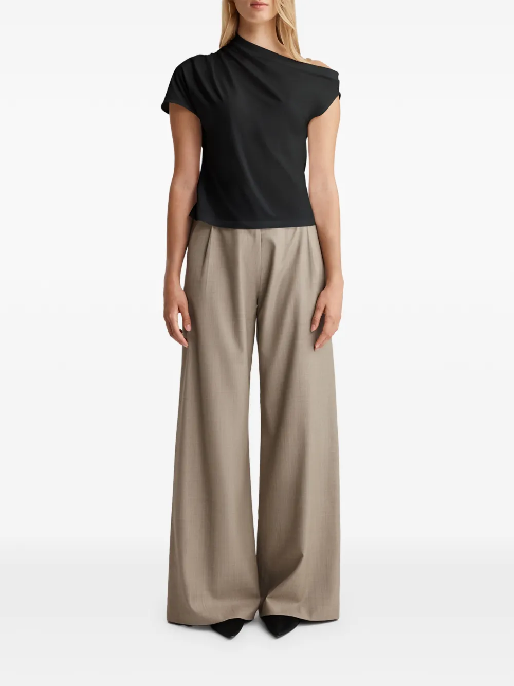Anna Quan Astra One-shoulder Draped T-shirt in Black, view 2