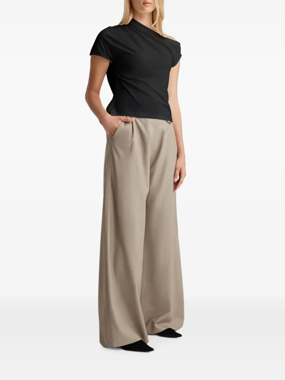 Anna Quan Astra One-shoulder Draped T-shirt in Black, view 3