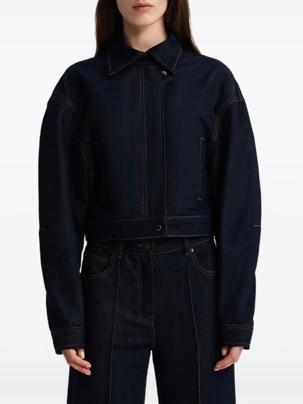 Anna Quan Fontana denim jack met contrasterend stiksel Blauw