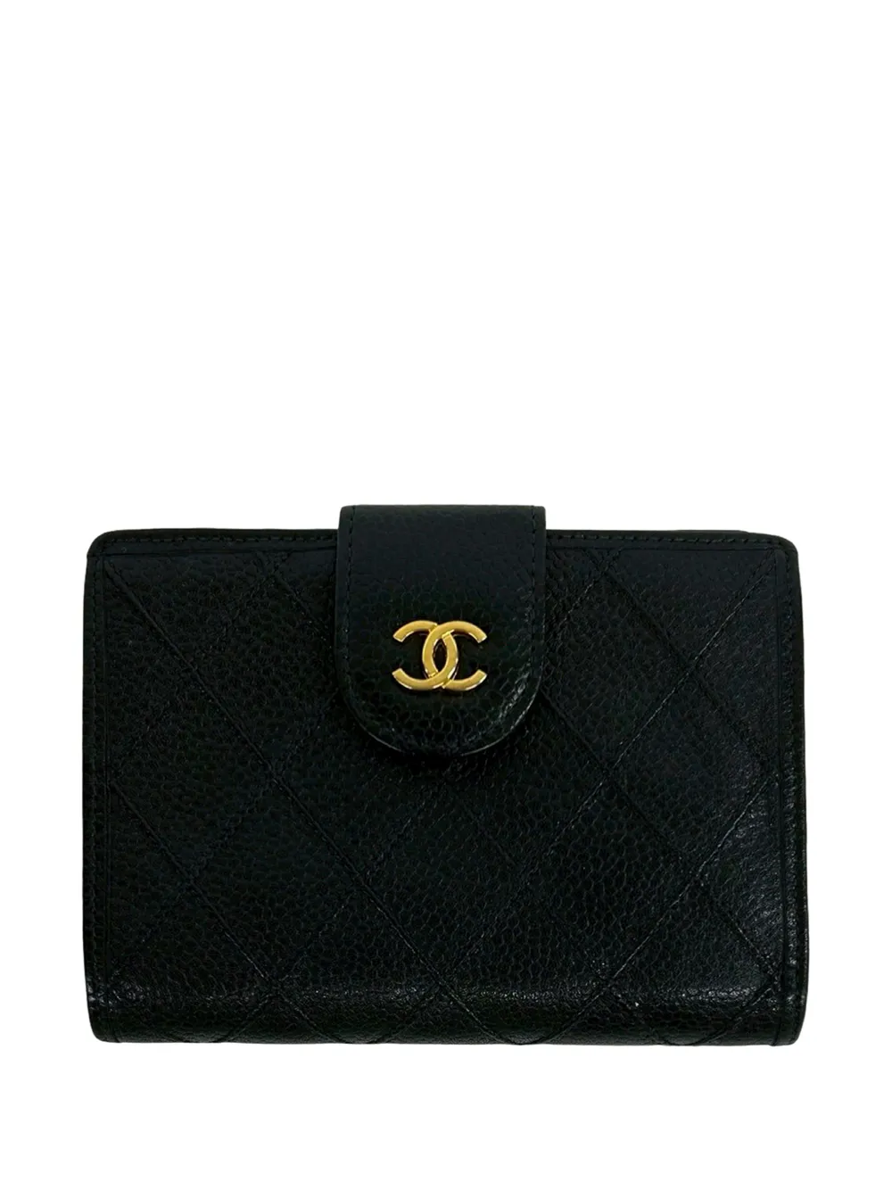 CHANEL Pre-Owned Portafoglio tri-fold CC piccolo in pelle Caviar trapuntata 1996-1997 - Nero