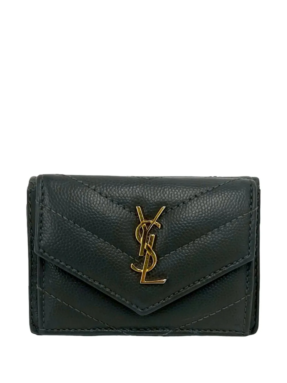 Saint Laurent Pre-Owned Portafoglio tri-fold in grain de poudre con monogramma 2013-2026 - Grigio