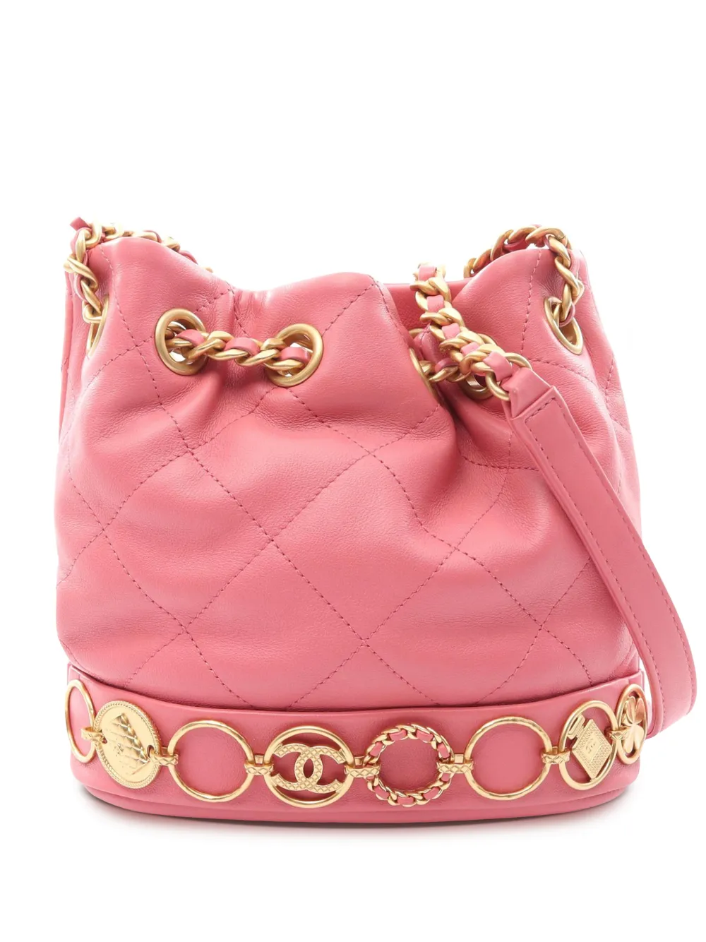 CHANEL Pre-Owned Borsa a secchiello CC in pelle di agnello trapuntata con coulisse 2021-2026 - Rosa