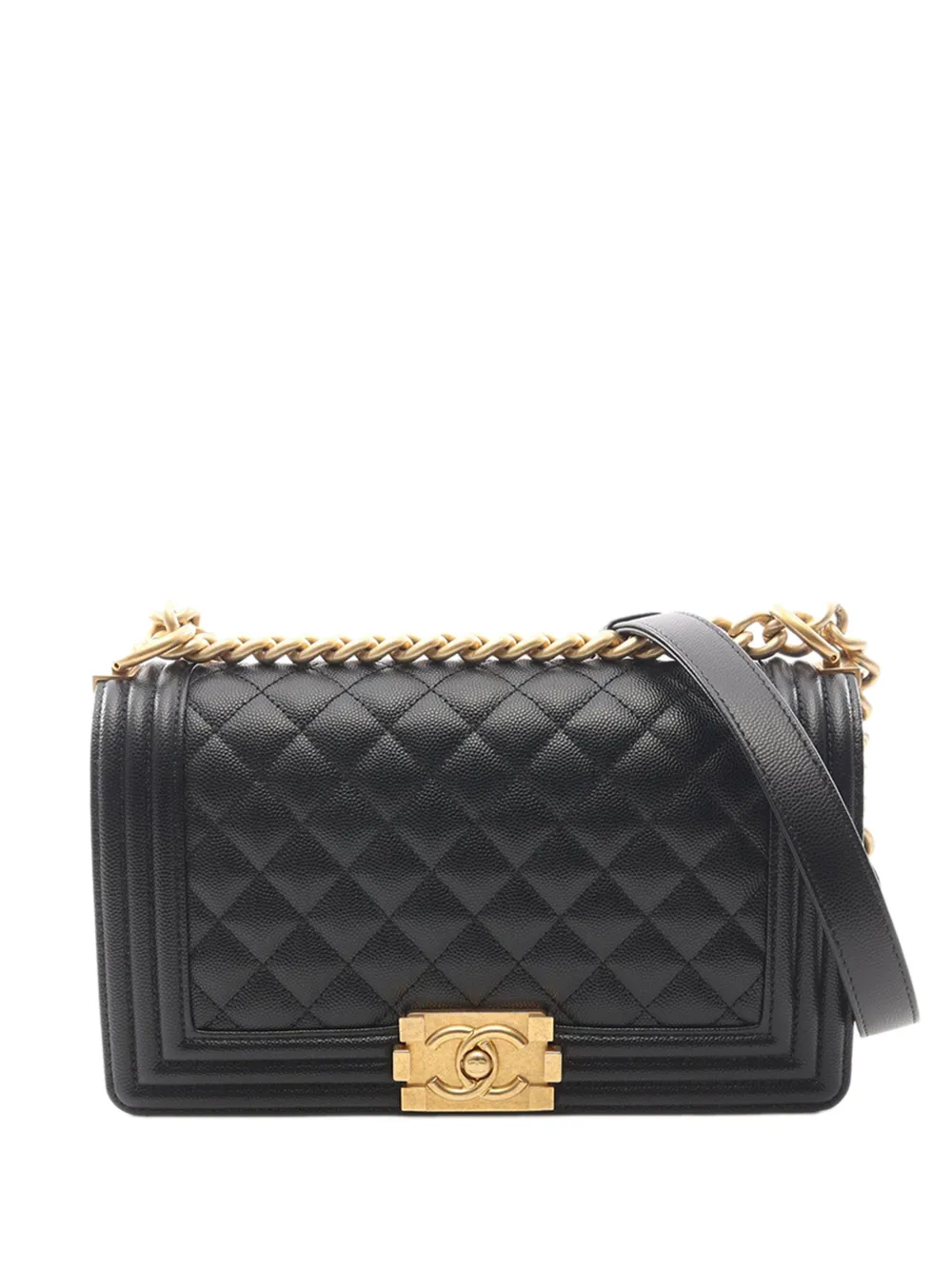 CHANEL Pre-Owned Borsa a tracolla Boy media in pelle Caviar trapuntata effetto invecchiato 2021-2026 - Nero
