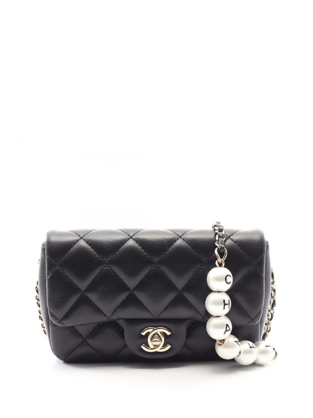 CHANEL Pre-Owned 2019 Small Quilted Lambskin My Precious Pearls Chain Flap crossbody bag - Black