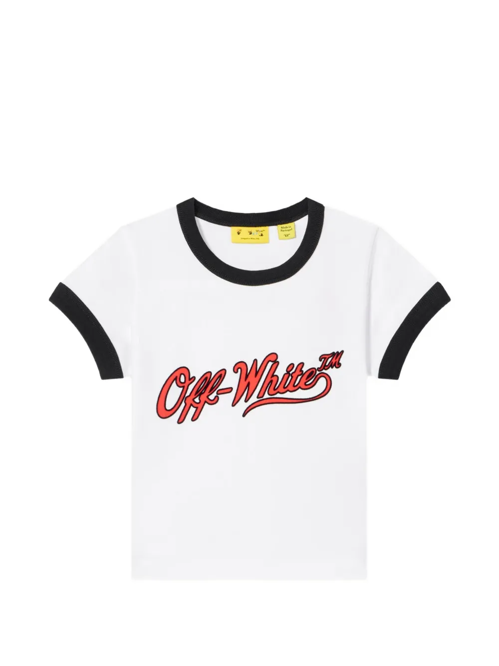 Off-White Kids logo-print ringer T-shirt - Bianco