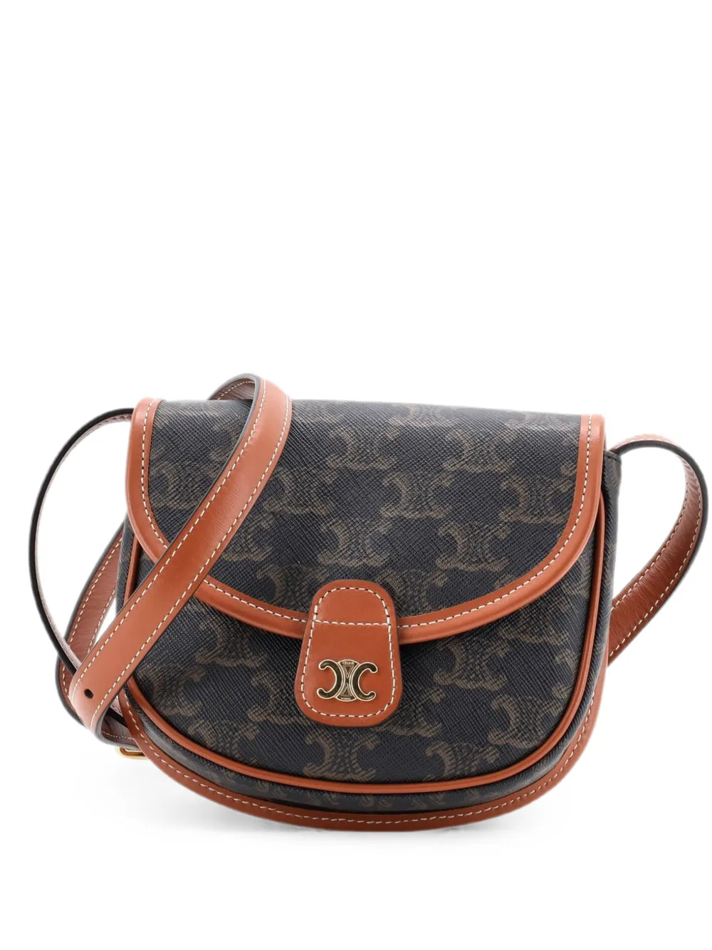 Celine Pre-Owned Borsa a tracolla Bisaccia Triomphe mini in tela cerata - Marrone