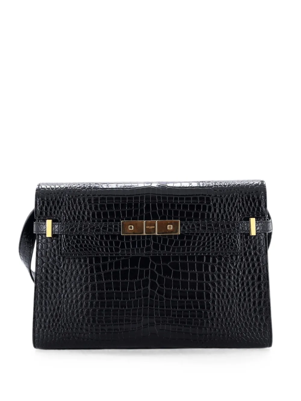 Saint Laurent Pre-Owned Borsa a spalla Manhattan media in pelle goffrata effetto coccodrillo - Nero