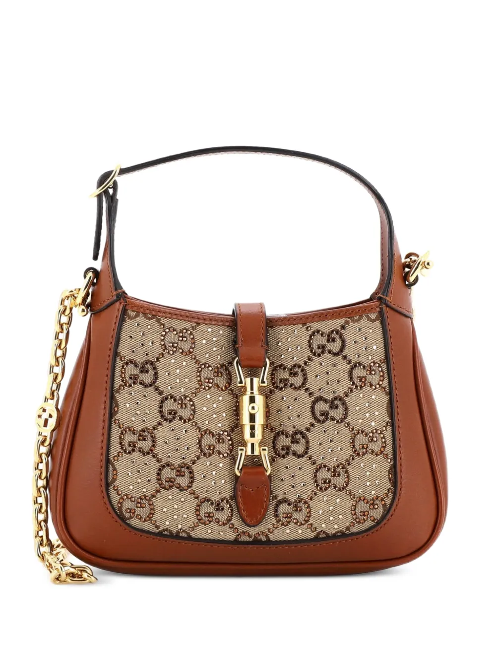 Gucci Pre-Owned Borsa passepartout Jackie 1961 mini in tela GG con cristalli e catena - Marrone